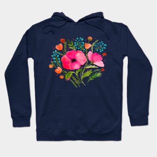 Watercolor poppies bouquet - pink and green Hoodie